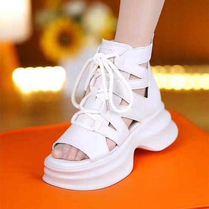 Dép Xăng Đan Nữ Đế Dày Retro Có Dây Buộc Thời Trang Dép Rỗng Mùa Hè Mới Thoáng Khí Đế Mềm Xăng Đ