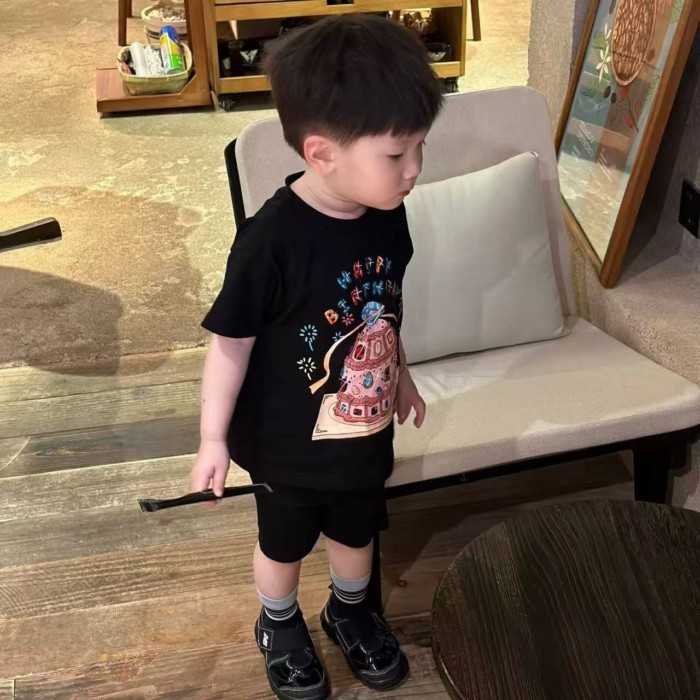 Birthday Printed Cotton Boys Short-sleeved T-shirt Korean Style Small And Medium-sized Childr