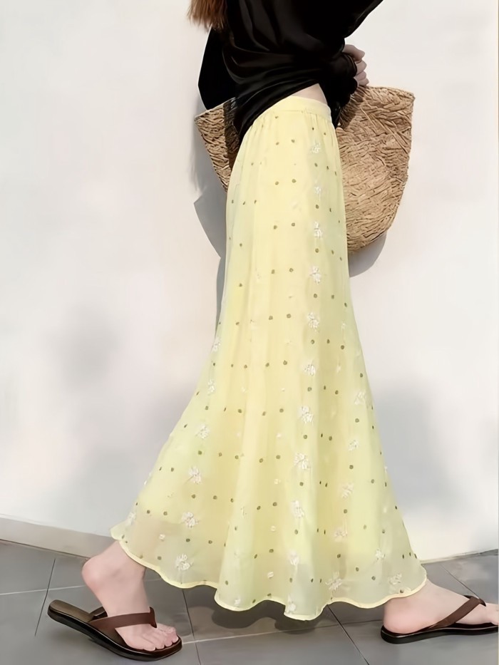 Lan ~ Phiên Bản Hàn Quốc Nhẹ Nhàng Màu Vàng Tính Khí Thiết Kế Hoa Cảm Giác Váy Nửa Chiều Dài Thời Trang Phù Hợp Với Tất Cả Trận Đấu Mùa Xuân Mùa Hè Phong Cách Mới Hợp Thời Trang