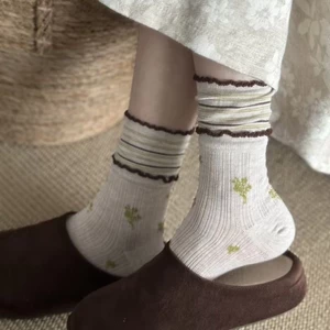 mới mùa xuân hè phong cách Hàn Quốc đôi xù hoa nhỏ và ren tươi mát thoải mái và thoáng khí pho