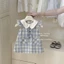 Bé Gái Pháp Đầm Trẻ Em Mùa Hè Xanh Dương Kẻ Sọc Phong Cách Phương Tây Áo Tank Top Bé Gái Ngọt
