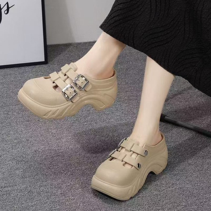 Mới Áo Khoác Ngoài Đế Dày Tăng Đáy Chống Trơn Trượt Croc Cho Nữ Mùa Hè Bao Đầu Nửa Dép Xăng Đan