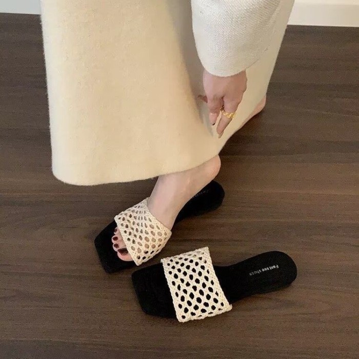đôi sandal dệt theo phong cách nghỉ dưỡng cổ điển của Pháp dành cho nữ đi mùa hè mới dép đế bằng