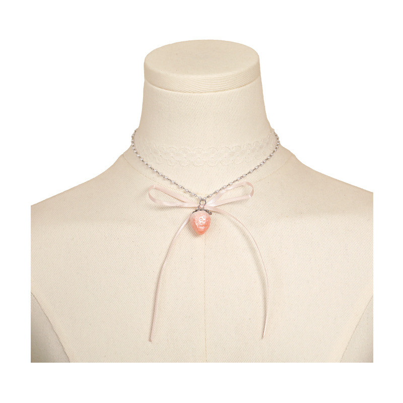 Bow Ren Neckband Mặt dây chuyền dâu tây Vòng cổ hai lớp