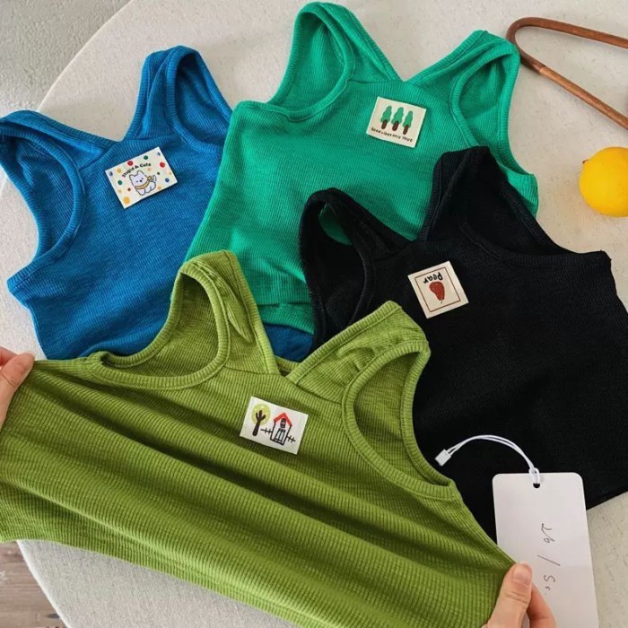 Children's Solid Color Vest Men's Summer New Children's Cartoon Label Top Baby High Elastic S