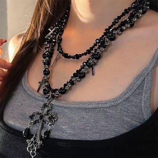 ngành công nghiệp nặng nhiều lớp áo len dây chuyền choker niche đen ngọc trai đính cườm vòng