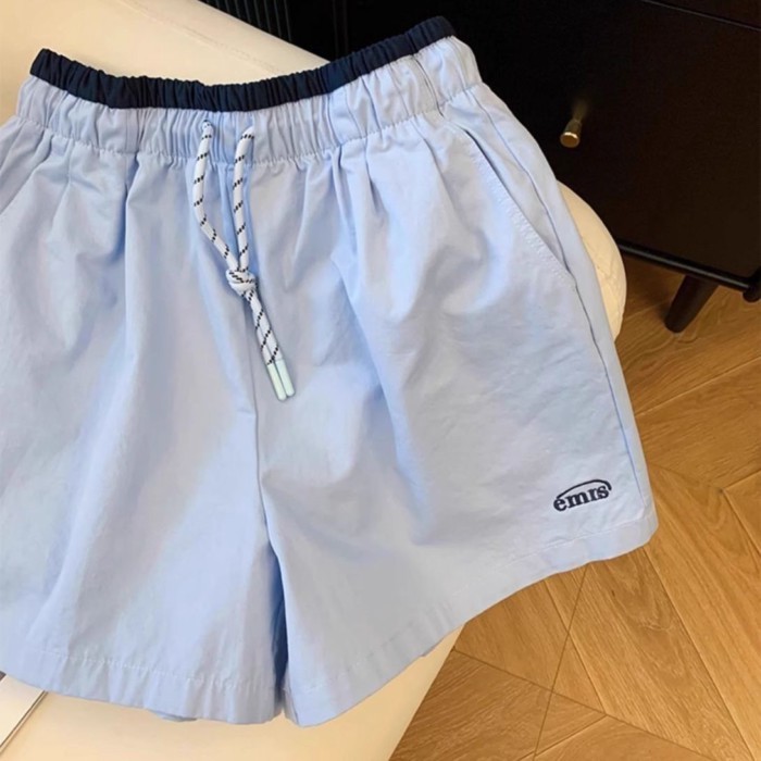 Korean Style Loose Spliced waist Shorts For Women Summer Drawstring Loose Lazy Style Casual S