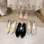Mùa Xuân Và Mùa Hè Phong Cách Mới Retro Đa Năng Nơ Mũi Nhọn Giày Đế Bằng Vải Nữ Bên Rỗng Nông Mi