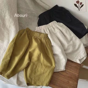 Quần harem trẻ em phong cách Linen rộng thùng thình phong cách Hàn Quốc quần baggy mùa hè