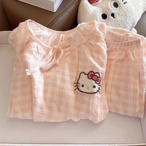 nơ hoa gấu quần short ngắn tay mùa hè mới của trẻ em màu hồng dễ thương Bộ đồ mặc nhà mùa hè Hàn