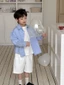Áo Sơ Mi Và Áo Khoác Bé Trai Xuân Thu Phong Cách Anh Quốc Áo Sơ Mi Trẻ Em Lớn Màu Xanh Áo Dài Ta