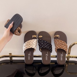 Set Of Toe Polka Dot Flat Heel Slippers For Women Summer Outer Wear New Flat Casual Sandals B