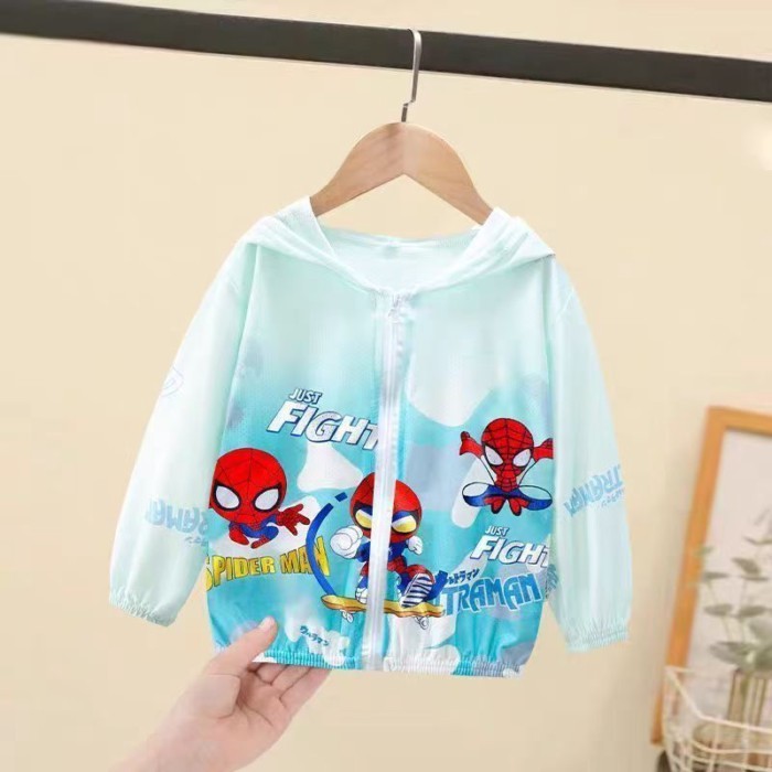 Quần Áo Chống Nắng Trẻ Em Ultraman Người Nhện Mùa Hè Băng Lụa Lưới Mỏng Bé Trai Và Bé Gái Ngo