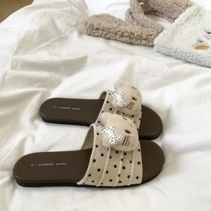 Mới Mèo Hoạt Hình Áo khoác ngoài Mùa Hè Đế Mềm Nơ Flat Chống Trơn Trượt Dép Dễ Thương