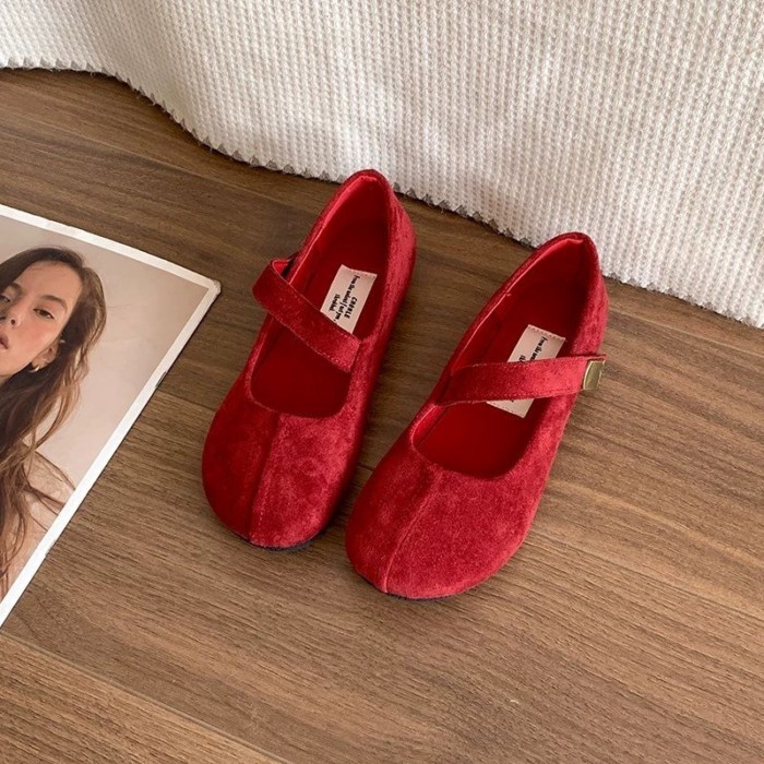 Giày bệt mũi tròn miệng nông phong cách retro dành cho nữ mùa hè có váy Giày Mary Jane đế mềm kiểu