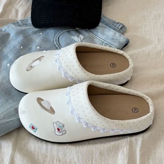Lace Embroidered Birkenstocks Half-slippers For Women's Outer Wear New Summer One-leg Thick-s