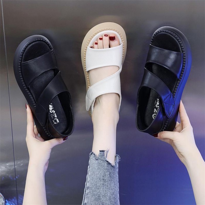 Giày Sandal La Mã Da Thật Mềm Cho Nữ Mùa Hè Mới Nền Tảng Đế Dày Giày Đế Mềm Đi Biển Cho Nữ