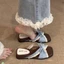 Dép xỏ ngón có ren nơ nêm gót nhọn Dép đế dày mùa hè dành cho nữ để mặc bên ngoài với váy và