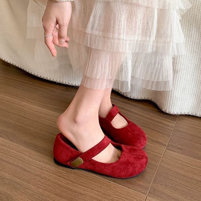 Giày bệt mũi tròn miệng nông phong cách retro dành cho nữ mùa hè có váy Giày Mary Jane đế mềm kiểu