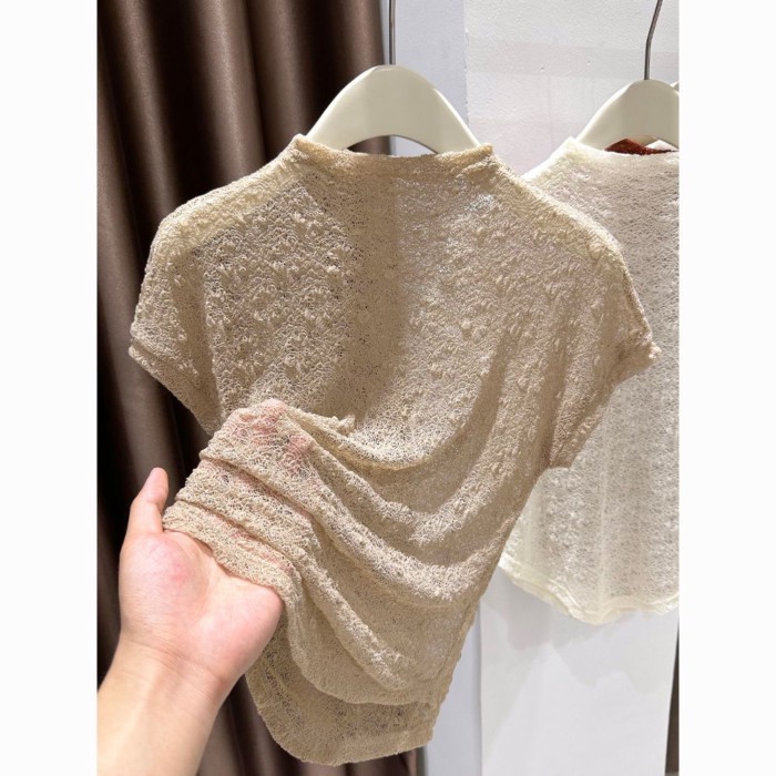 Gạc xuân hè với váy hai dây, áo lưới cao cổ nửa người, áo ren đáy cho nữ, lớp trong mỏng, áo thun n