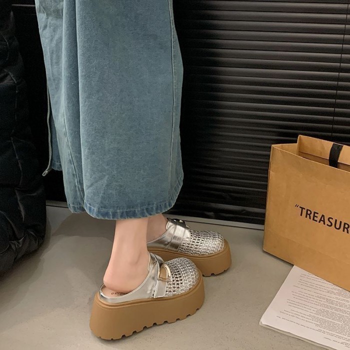Đế Dày Bao Đầu Lưới Half-Flop Nữ Dệt Rỗng Xuân Hè Giày Con La Dép Slip-on Đa Năng