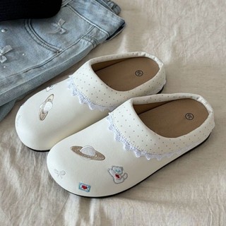 Lace Embroidered Birkenstocks Half-slippers For Women's Outer Wear New Summer One-leg Thick-s