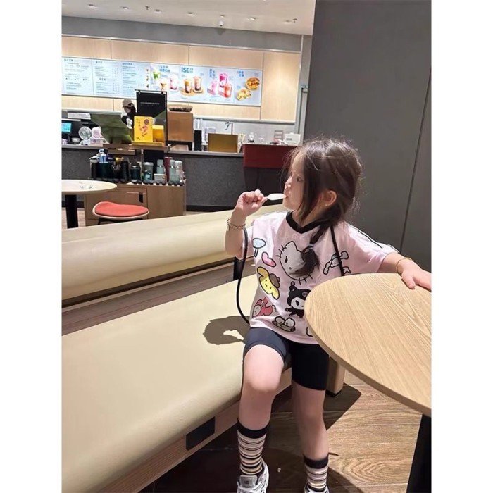 Children's Clothing Girls Simple Cute Short-sleeved T-shirt Summer Children Kt Cat Top Baby C