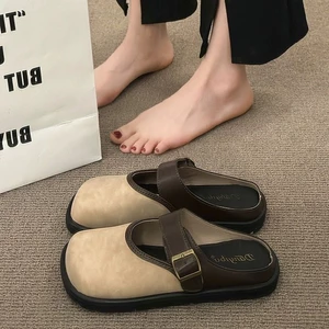 Mũi tròn đế bệt phối chân váy, giày đa năng, Birkenstocks nhẹ nhàng kiểu Pháp, giày Mary Jane ch