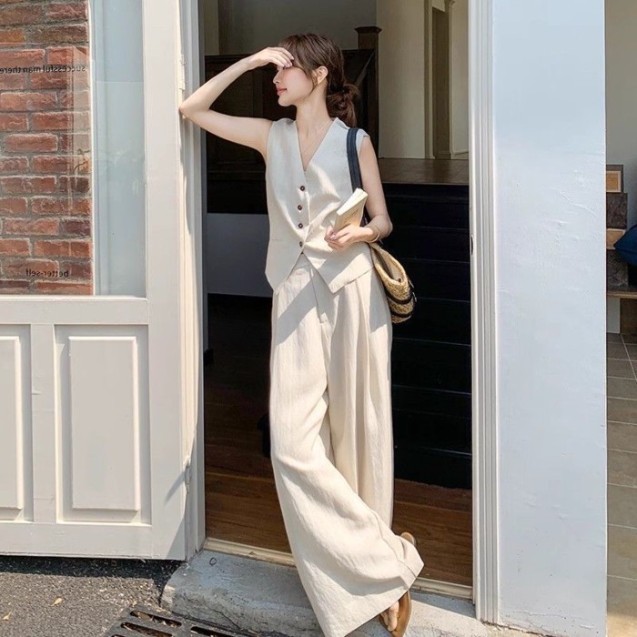 Set vest nữ cao cấp, vest nữ, quần ống rộng hai mảnh