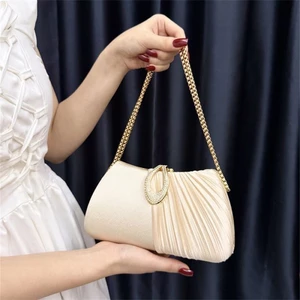 Mẫu Mới Vát Pleat Tiệc Túi Nhỏ Thơm Phong Cách Ăn Tối Đầm Nữ Cưới Vòng Tay Sườn Xám Túi Nữ Đơ