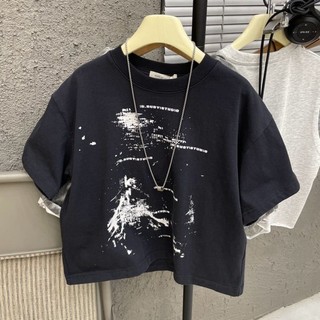 Áo thun cotton ngắn tay thiết kế in mực tinh khiết cho bé trai và bé gái Áo thun cotton nguyên chất