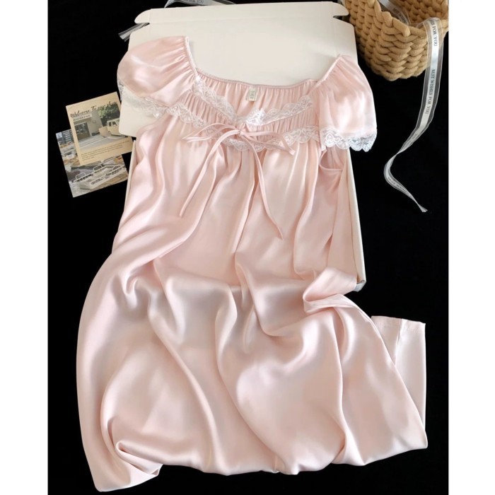 Ice Silk Bộ Đồ Ngủ Nữ Suspender Váy Ngủ Ren Gợi Cảm Có Miếng Đệm Mút Cảm Giác Thoáng Mát Nguy