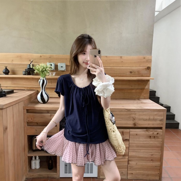 Áo thun ngắn tay cổ chữ U siêu đẹp, đẹp và độc đáo dành cho nữ mùa hè kiểu dáng mới thiết kế nhẹ