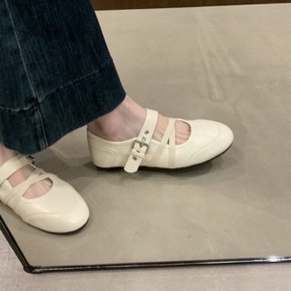 Giày da Loaf đen  dành cho nữ, đế bệt phong cách Hepburn của Pháp, giày phong cách ballet đẹp