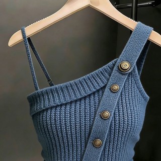 Áo vest dệt kim lệch vai mặc ngoài, kiểu dáng mới thon gọn độc đáo, áo không tay đẹp
