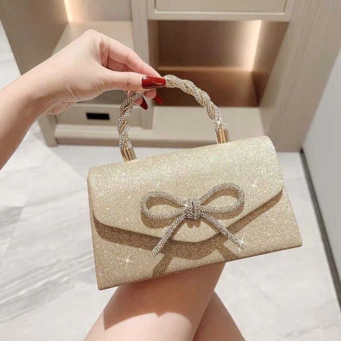 Túi xách nữ thời trang nơ phong cách mới có đính kim cương Túi xách nữ nhỏ thơm phong cách lấ