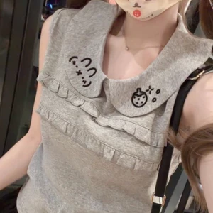 Phong Cách Nhật Bản Dễ Thương Miffy Xám Áo Vest Không Tay Cổ Búp Bê Mặc Ngoài Cho Nữ Mùa Hè Nấ