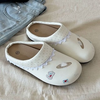 Lace Embroidered Birkenstocks Half-slippers For Women's Outer Wear New Summer One-leg Thick-s