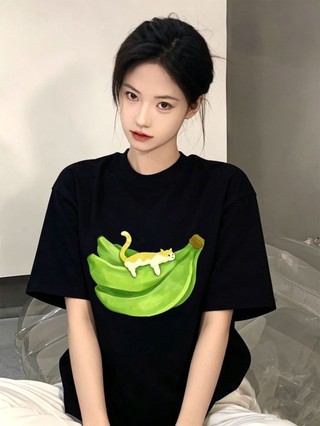 Pure Cotton Black Short-sleeved T-shirt For Women Summer New Hot Style Fashionable Half-sleev