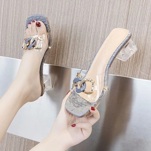 Dép Trong Suốt Nữ Áo Khoác Ngoài Giày Nữ Mùa Hè Pha Lê Gót Giày Sandal Nữ Cao Cấp Một-Dép Xỏ