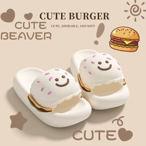 Phim hoạt hình mùa hè Hamburger 3D đầy màu sắc Dép đi trong nhà dễ thương với khuôn mặt dễ th