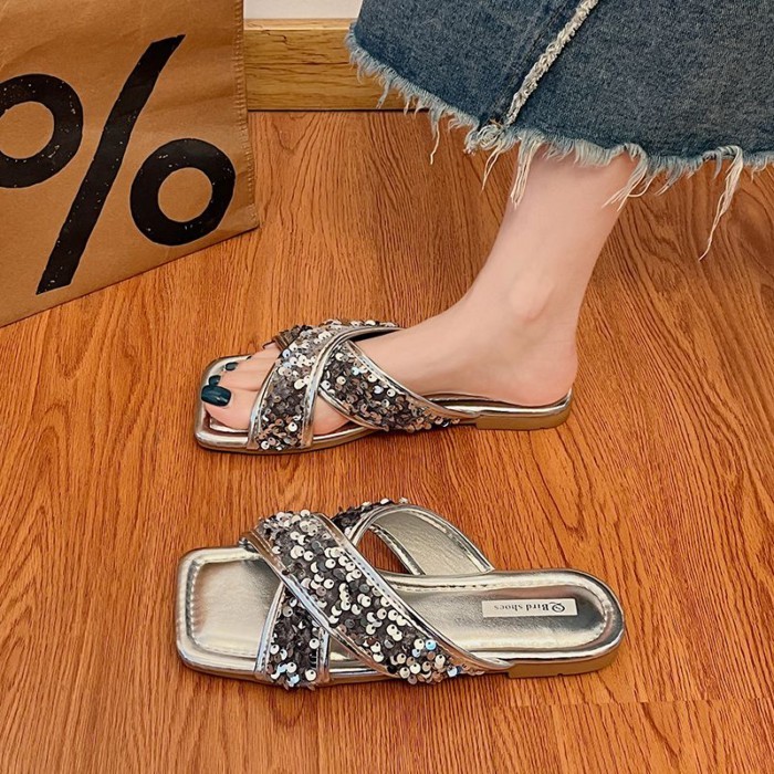 Giày sandal đế bằng đẹp phong cách Pháp dành cho nữ mặc mùa hè với váy Giày đi biển đế bệt cao c