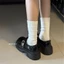 Giày Da Nhỏ Mũi Tròn Đế Dày Màu Đen Cho Nữ Phong Cách Retro Nhật Bản JK Giày Đế Dày Phong Cách A
