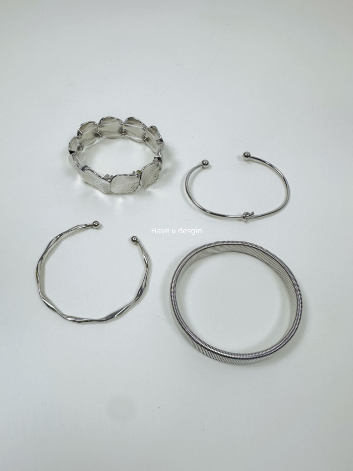 Have u desgin Vòng tay bạc Hàn Quốc kim loại xếp chồng mở, phong cách thời trang độc đáo