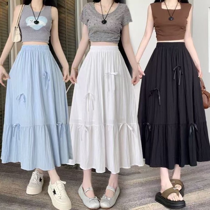New Bow Long Skirt Matsumoto Style Slim Little Fairy Trendy High Waist Gentle Skirt