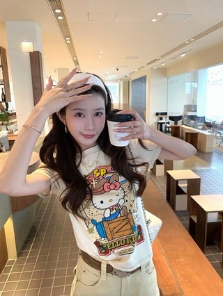 American Sweet And Cool Denim Kitty Pattern Short-sleeved T-shirt For Women Summer New Korean