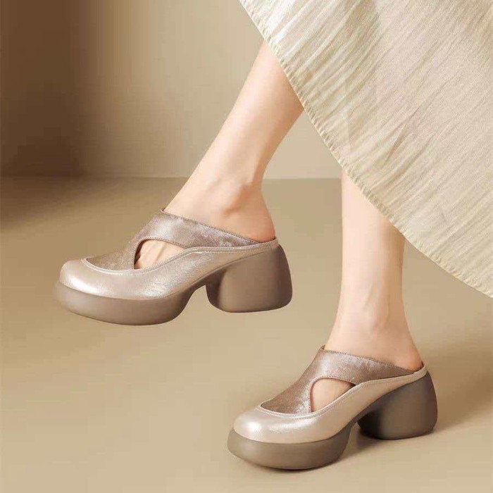 Dép xỏ ngón Pháp dành cho nữ, dép xỏ ngón mùa hè mới với chân váy, dép cao gót đế dày