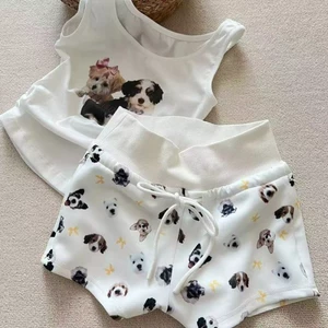 Bộ Đồ Ngủ Áo Vest Không Tay In Hình Cún Con Dễ Thương Bộ Đồ Ngủ Slim Suspender Quần Short Mặc Ở
