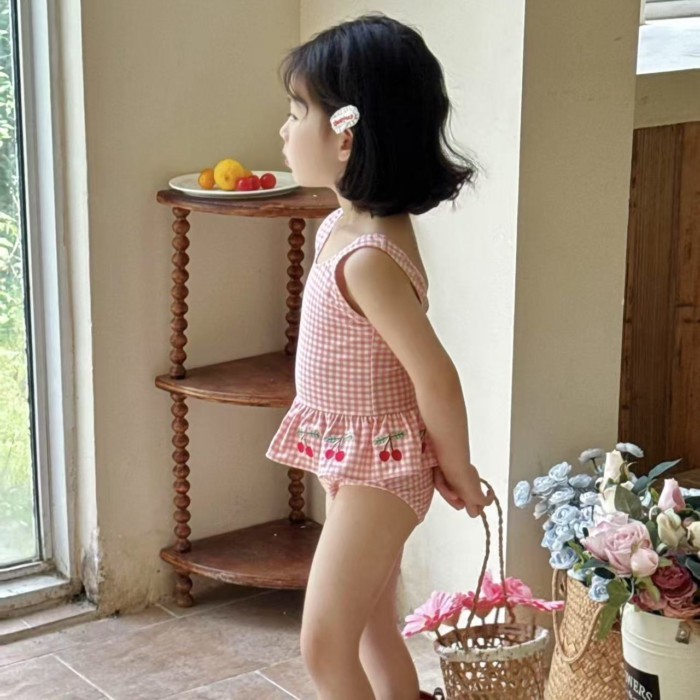 Đồ bơi bé gái Đồ bơi nhanh khô cho bé Gái Kẻ sọc Hồng Cherry Đồ bơi một mảnh
