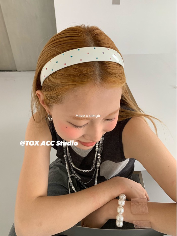 Have u desgin Phong Cách Hàn Quốc Dễ Thương Nhiều Màu Sắc Đính Kim Cương Phiên Bản Rộng Acrylic Chống Trơn Trượt Băng Đô Rửa Mặt Phù Hợp Với